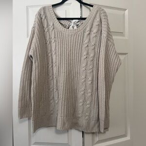 Ivory Cable Pullover Keyhole Tie Back Sweater